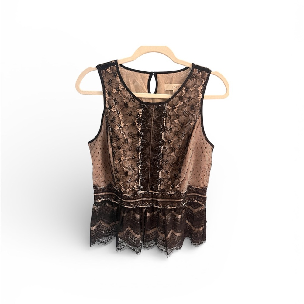 LOFT Black Lace Peplum Top